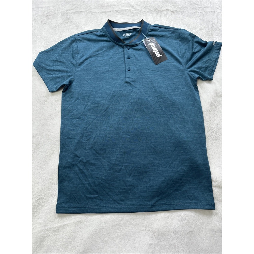 Prince Shirt‎ Mens Small Teal Heather Slub Tapered Collar Polo Tennis Pickleball